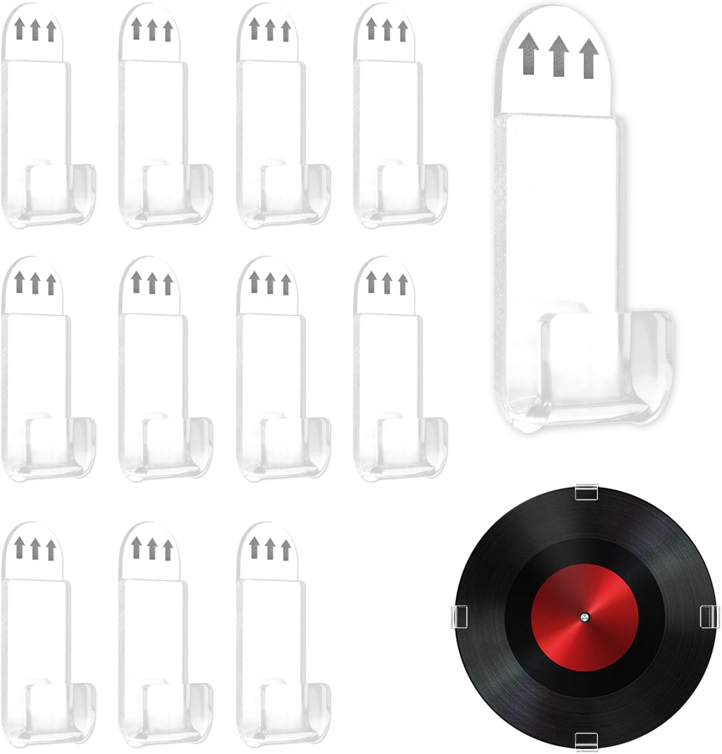12 Pack Acrylic Transparent Vinyl Record Holder Wall Mount No Drilling Required Display Rack - Image 1