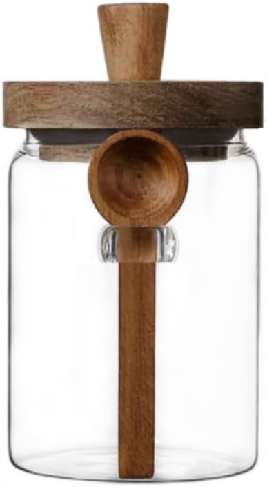 600ml Coffee Storage Container with Wooden Lid and Spoon Airtight Moisture-Proof Food Keeper for Coffee Beans Tea Sugar - Image 1