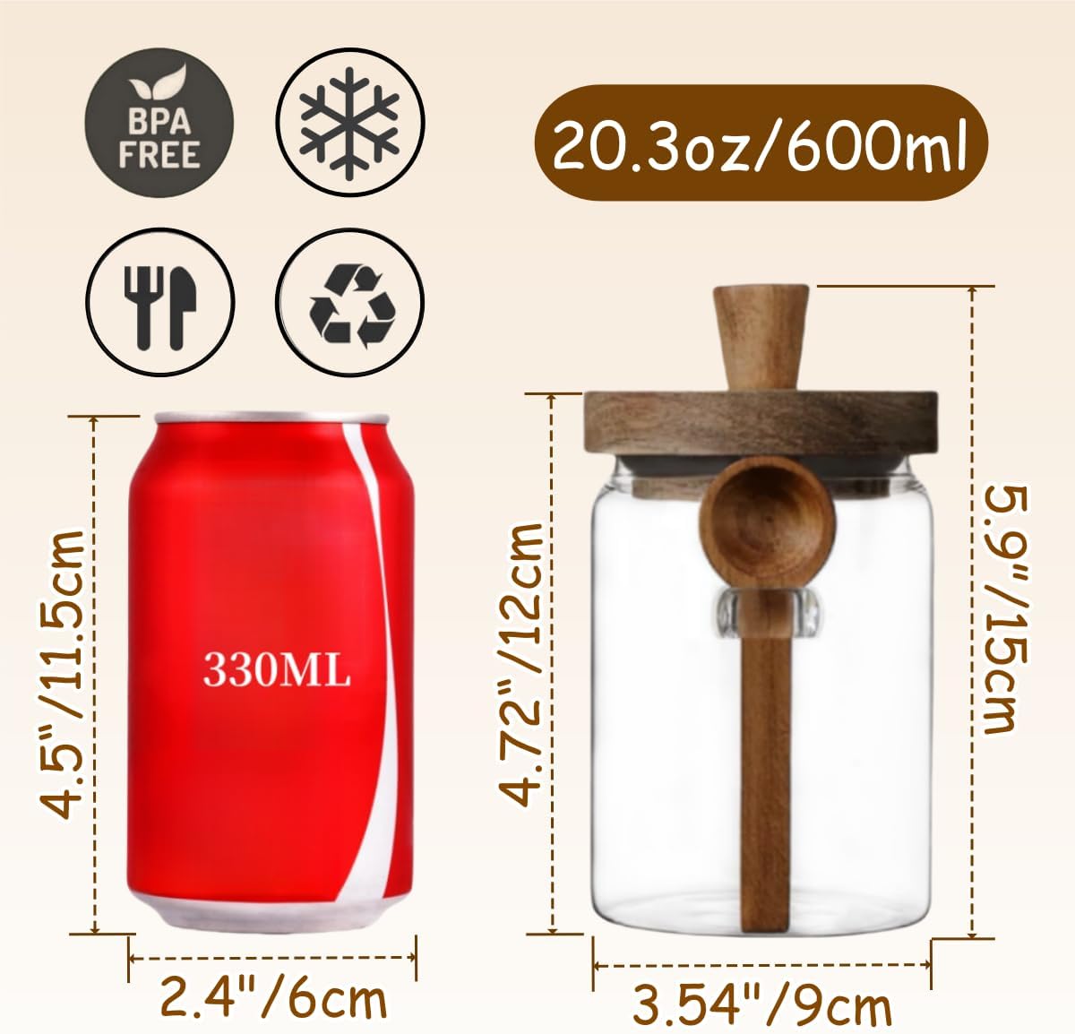 600ml Coffee Storage Container with Wooden Lid and Spoon Airtight Moisture-Proof Food Keeper for Coffee Beans Tea Sugar - Image 2