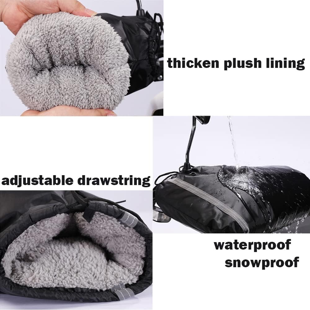 Black Windproof Thickened Cycling Gloves - 1 Pair Bike Handlebar Mitts Winter Warm Accessories - Image 3