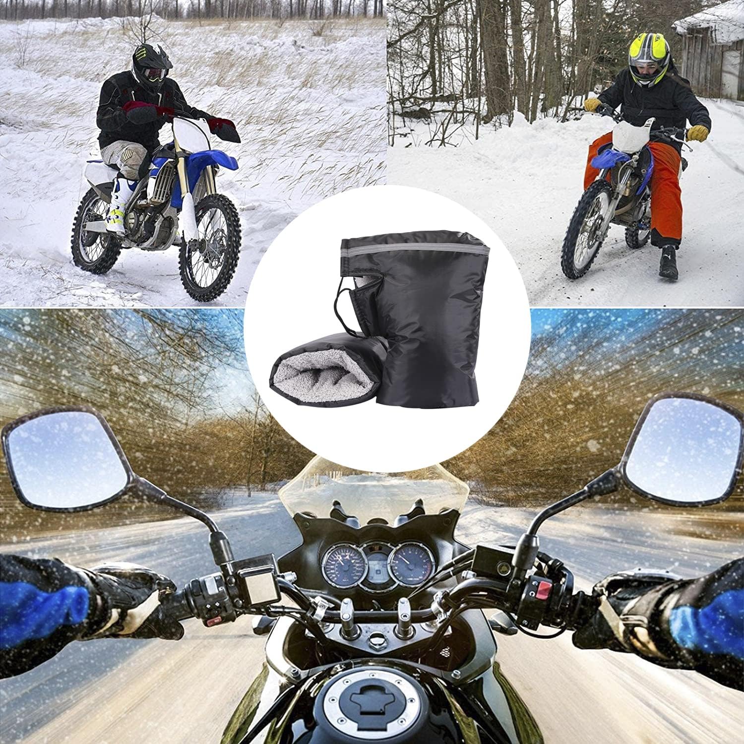 Black Windproof Thickened Cycling Gloves - 1 Pair Bike Handlebar Mitts Winter Warm Accessories - Image 4