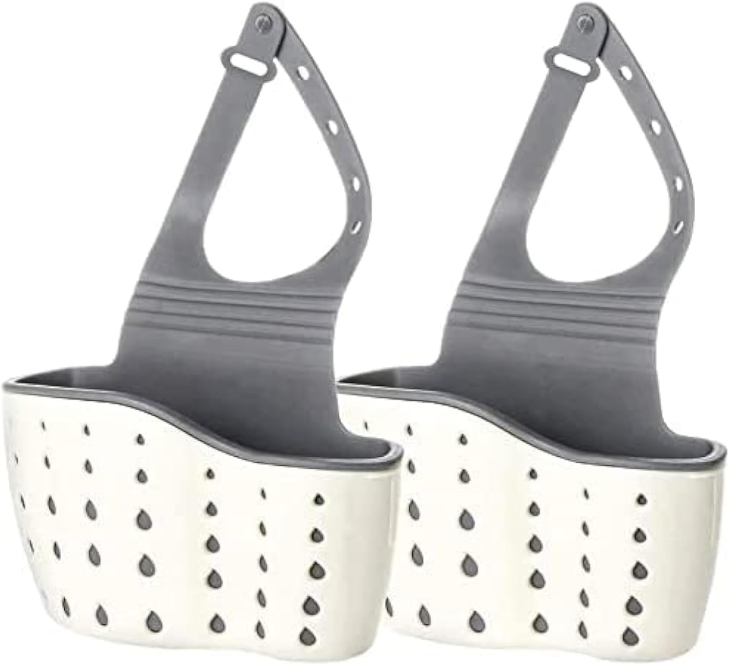 2Pcs Beige Kitchen Sink Caddy Adjustable Hanging Silicone Plastic Soap Holder with Faucet Drain Hole for Drying - Image 1