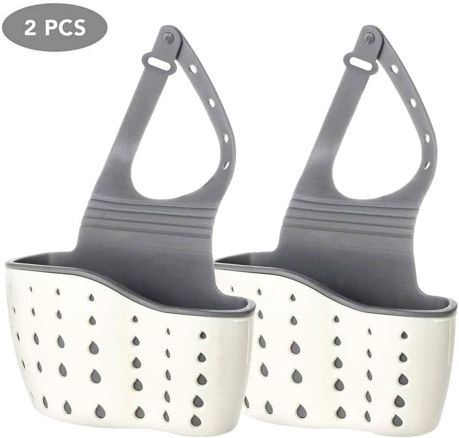 2Pcs Beige Kitchen Sink Caddy Adjustable Hanging Silicone Plastic Soap Holder with Faucet Drain Hole for Drying - Image 6