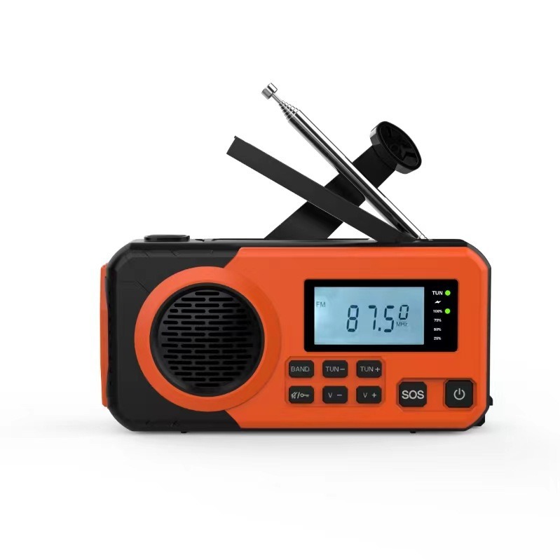 Emergency Radio Solar Hand Crank Portable Rechargeable Battery Powered Orange - Image 1