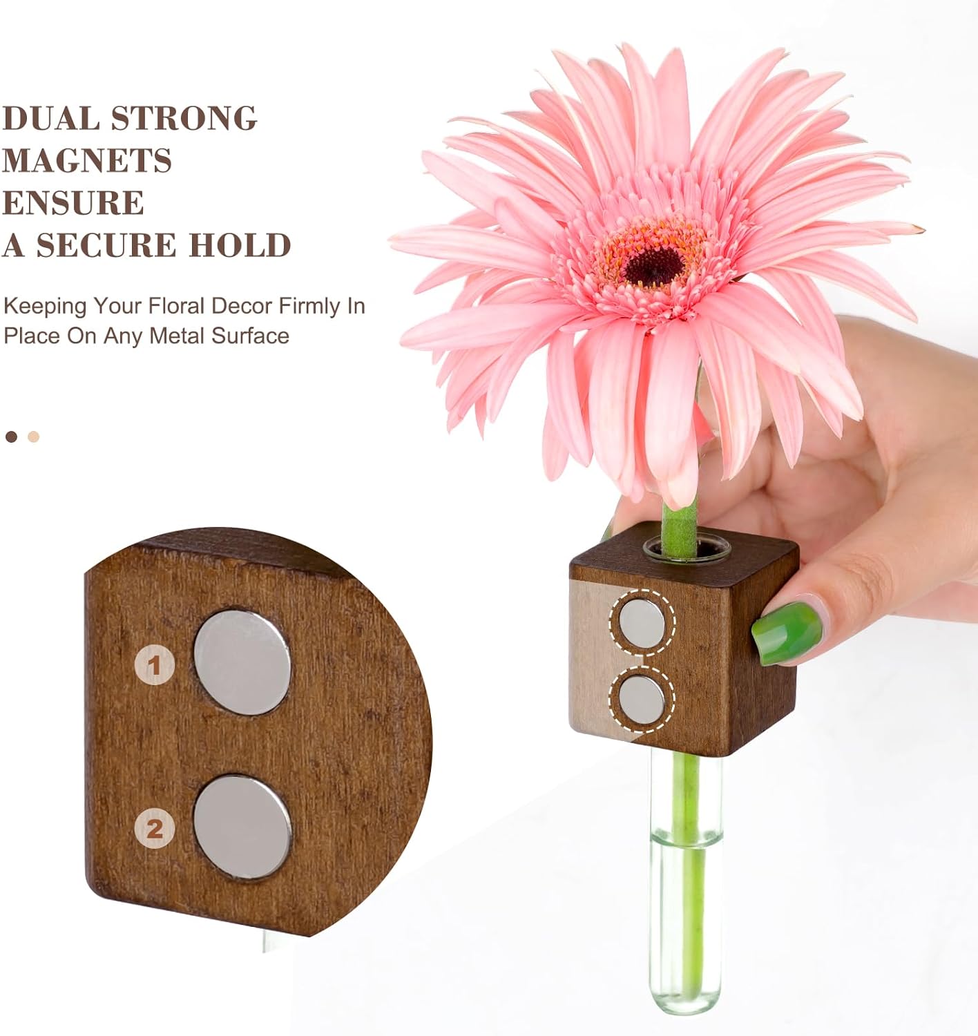2 Pack Magnetic Wall Vases Mini Hydroponic Test Tubes for Home Decor - Image 2