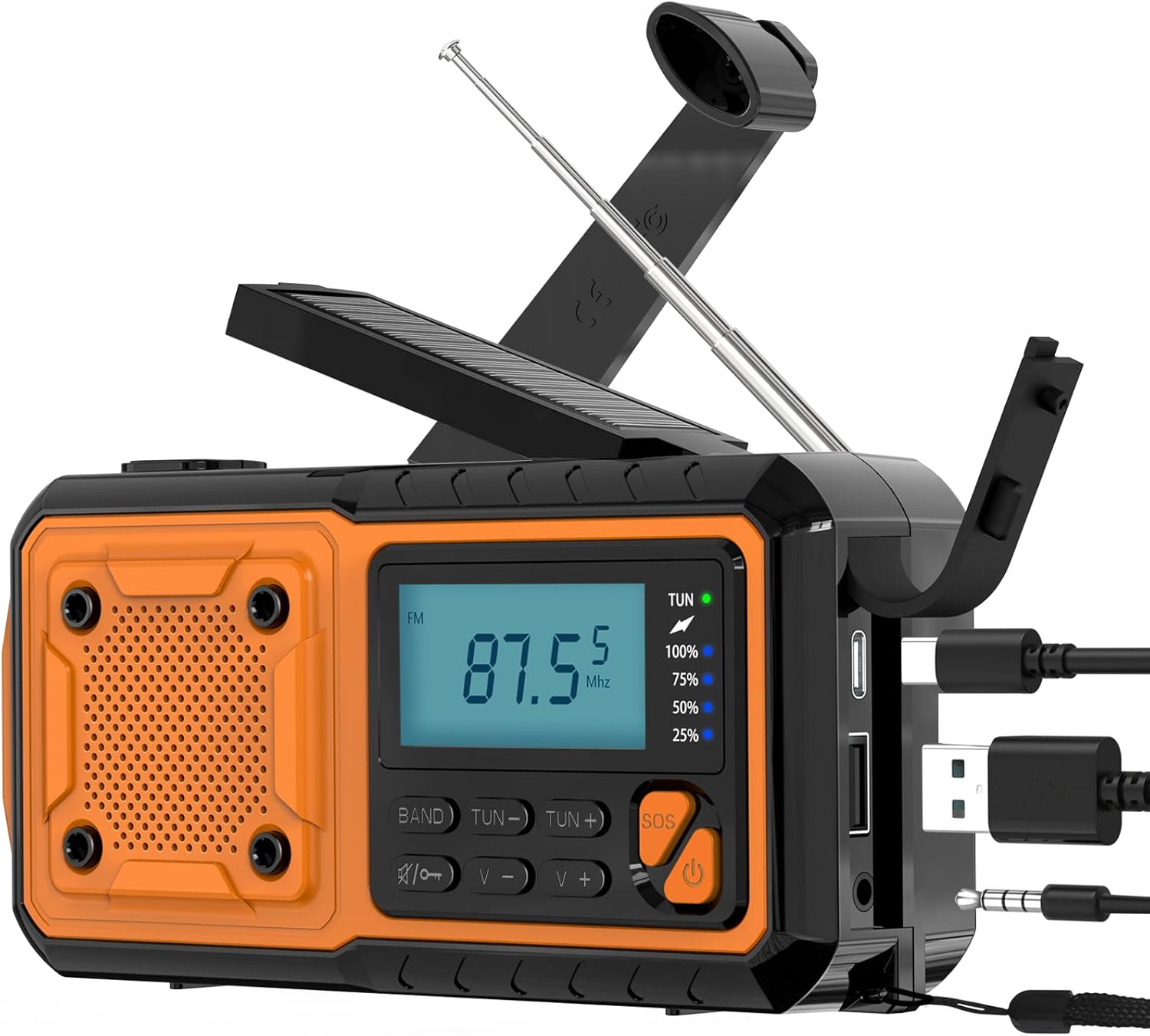 Emergency Radio Flashlight 4000mAh Hand Crank Portable AM/FM Radio for Camping Outdoor Emergencies Orange - Image 1