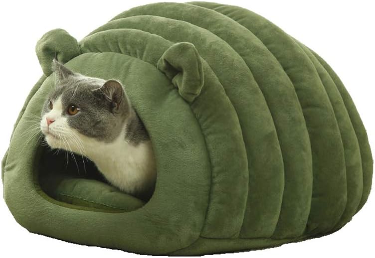 Green Cat Bed Cave - Cozy Pet House for Cats - Soft Kitten Sleeping窝 - Image 1