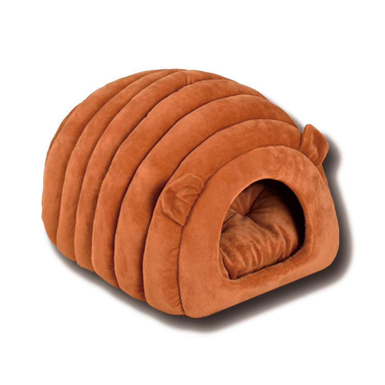 Orange Brown Cat Cave Bed - Cozy Pet House for Cats - Soft Comfortable Kitten Bed - Image 1