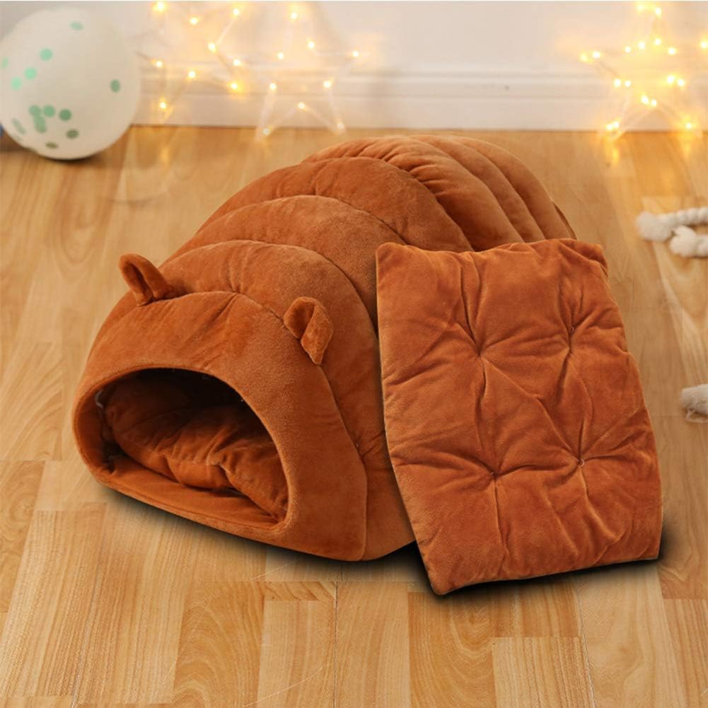 Orange Brown Cat Cave Bed - Cozy Pet House for Cats - Soft Comfortable Kitten Bed - Image 3