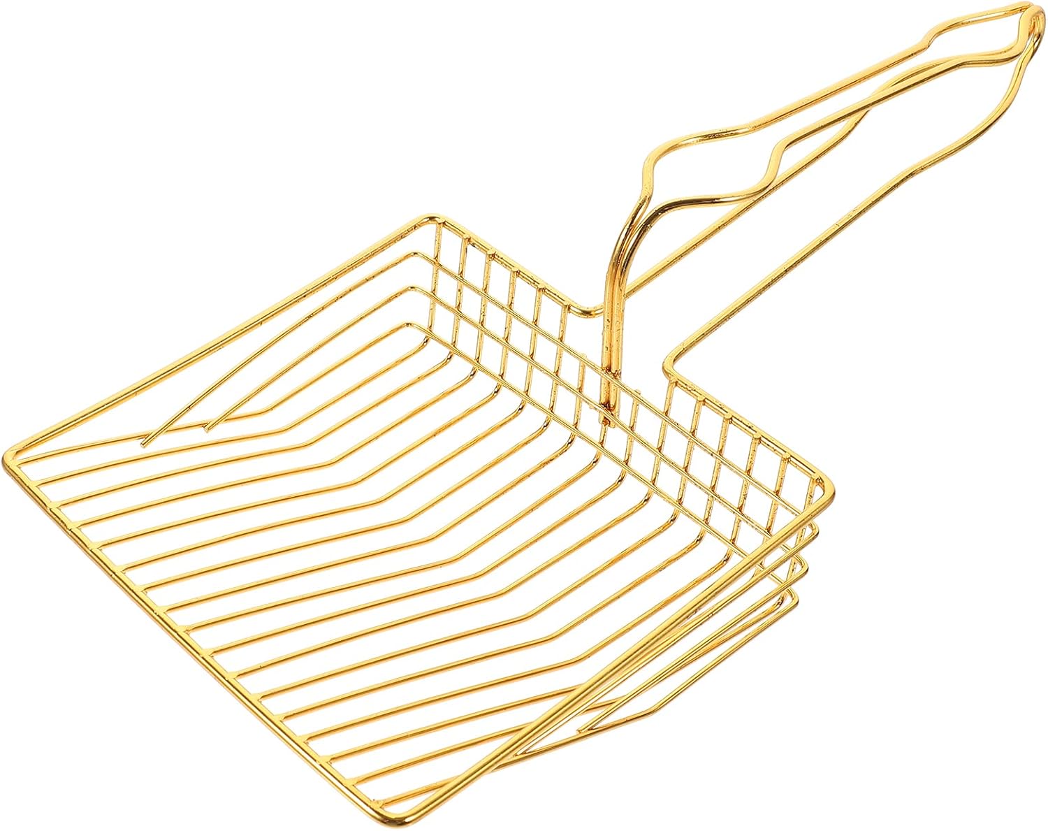 Gold Plated Metal Wire Cat Litter Scoop Square Design Ergonomic Handle - Image 1