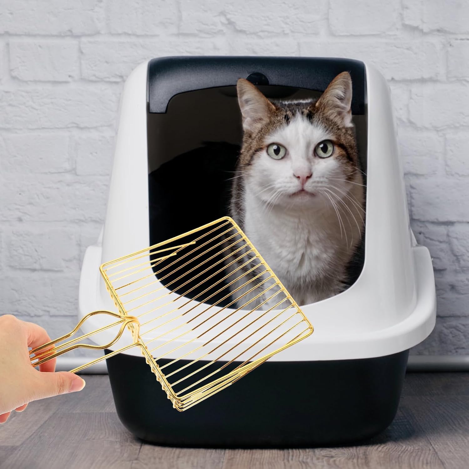 Gold Plated Metal Wire Cat Litter Scoop Square Design Ergonomic Handle - Image 4