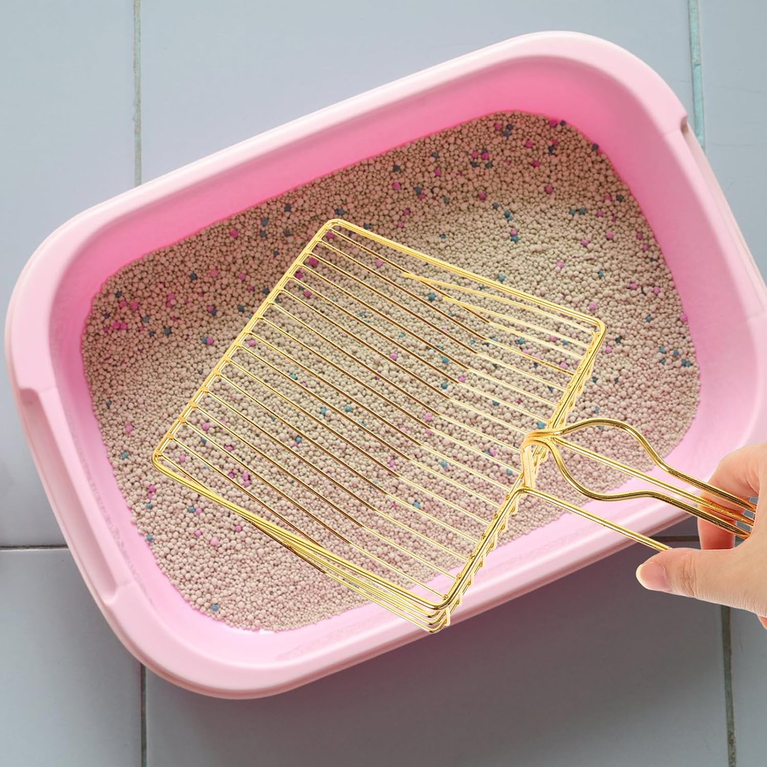 Gold Plated Metal Wire Cat Litter Scoop Square Design Ergonomic Handle - Image 5