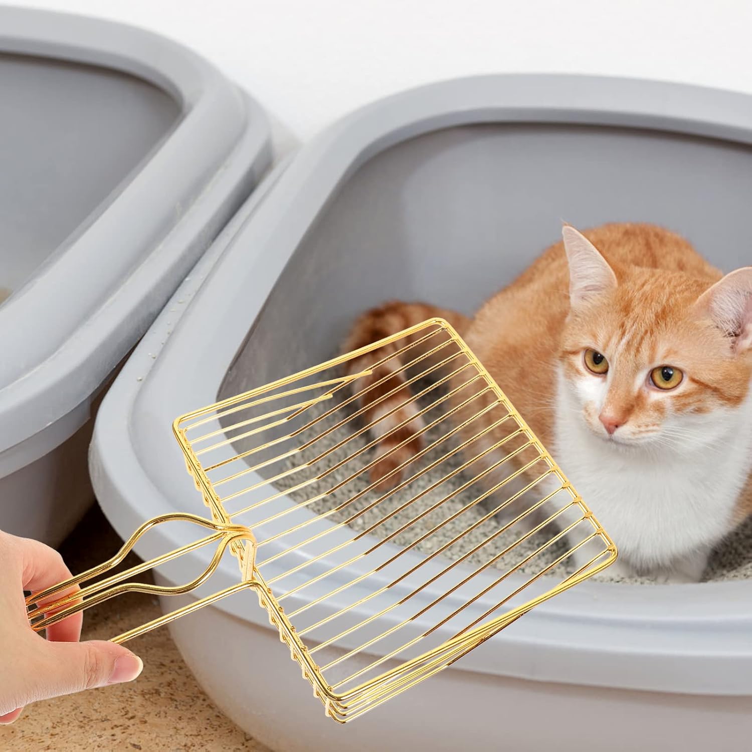 Gold Plated Metal Wire Cat Litter Scoop Square Design Ergonomic Handle - Image 6