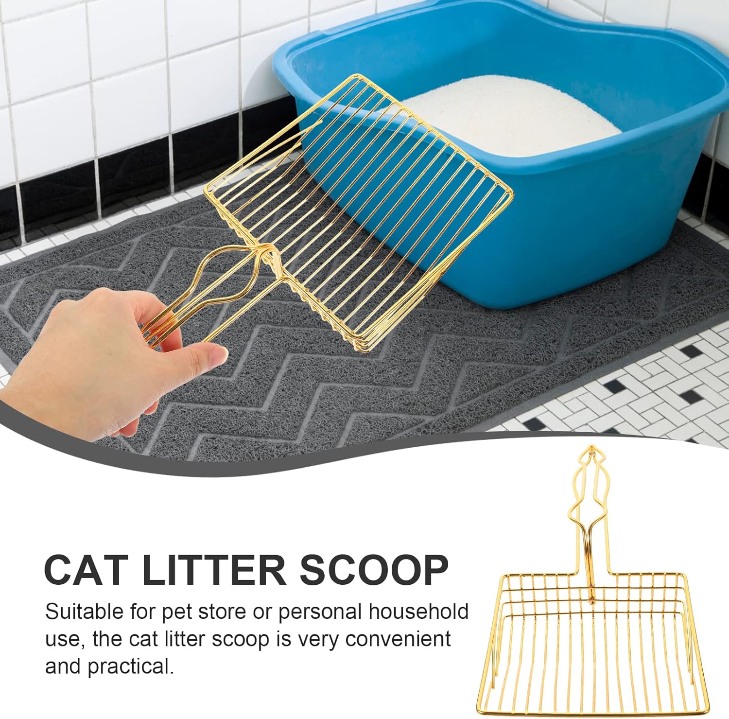 Gold Plated Metal Wire Cat Litter Scoop Square Design Ergonomic Handle - Image 7