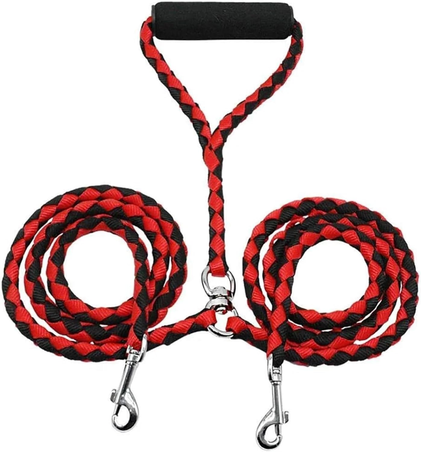 Red and Black Double Dog Leash and Collar Set - 1.4m Long - Durable Pet Lead for Dogs - Image 1