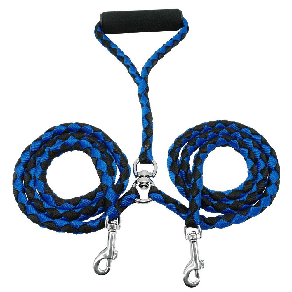 Adjustable 1.4m Double Dog Leash with Collar - Black and Blue Sturdy Pet Lead for Dogs - Image 1