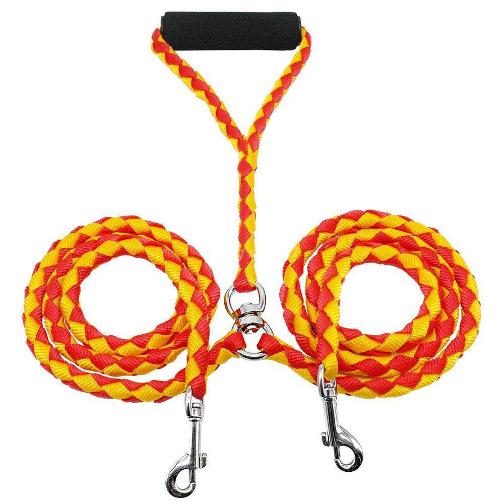 1.4m Double Dog Leash with Red and Yellow Design - Adjustable Pet Harness Lead for Dogs - Image 1
