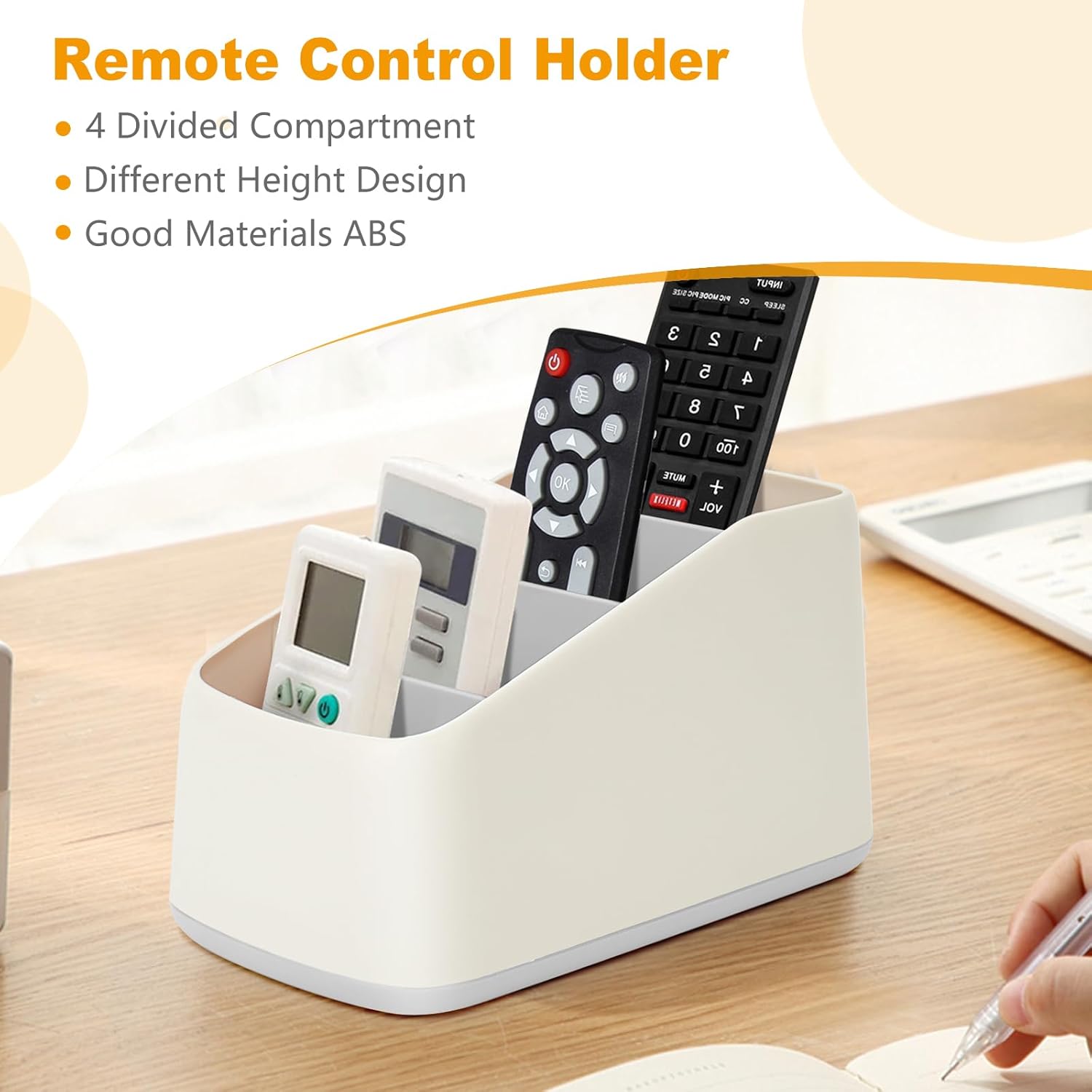 4 Compartment Remote Control Holder 17.3x10x8.5cm TV Remote Organizer Desk Storage Box for Remotes Phones and Accessories Living Room Bedroom - Image 3