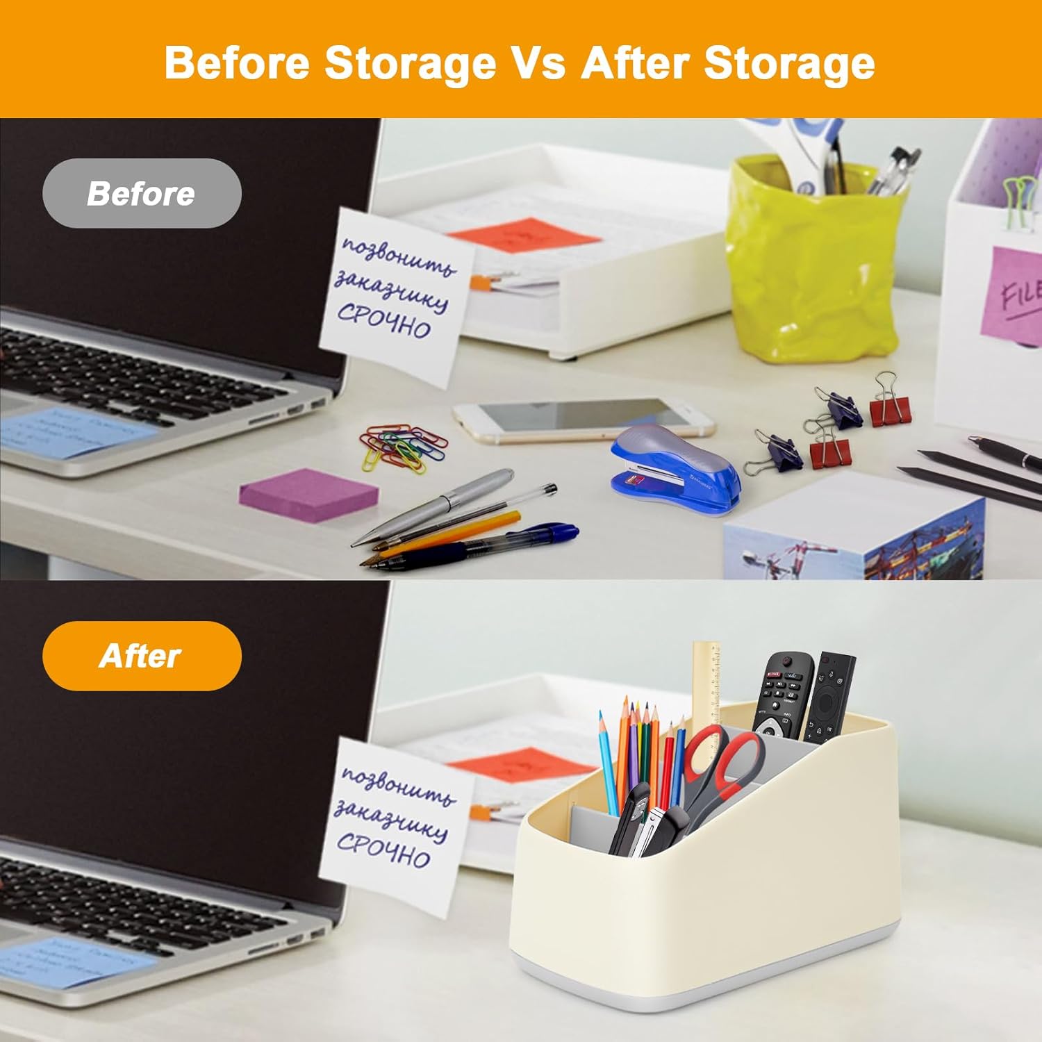 4 Compartment Remote Control Holder 17.3x10x8.5cm TV Remote Organizer Desk Storage Box for Remotes Phones and Accessories Living Room Bedroom - Image 4