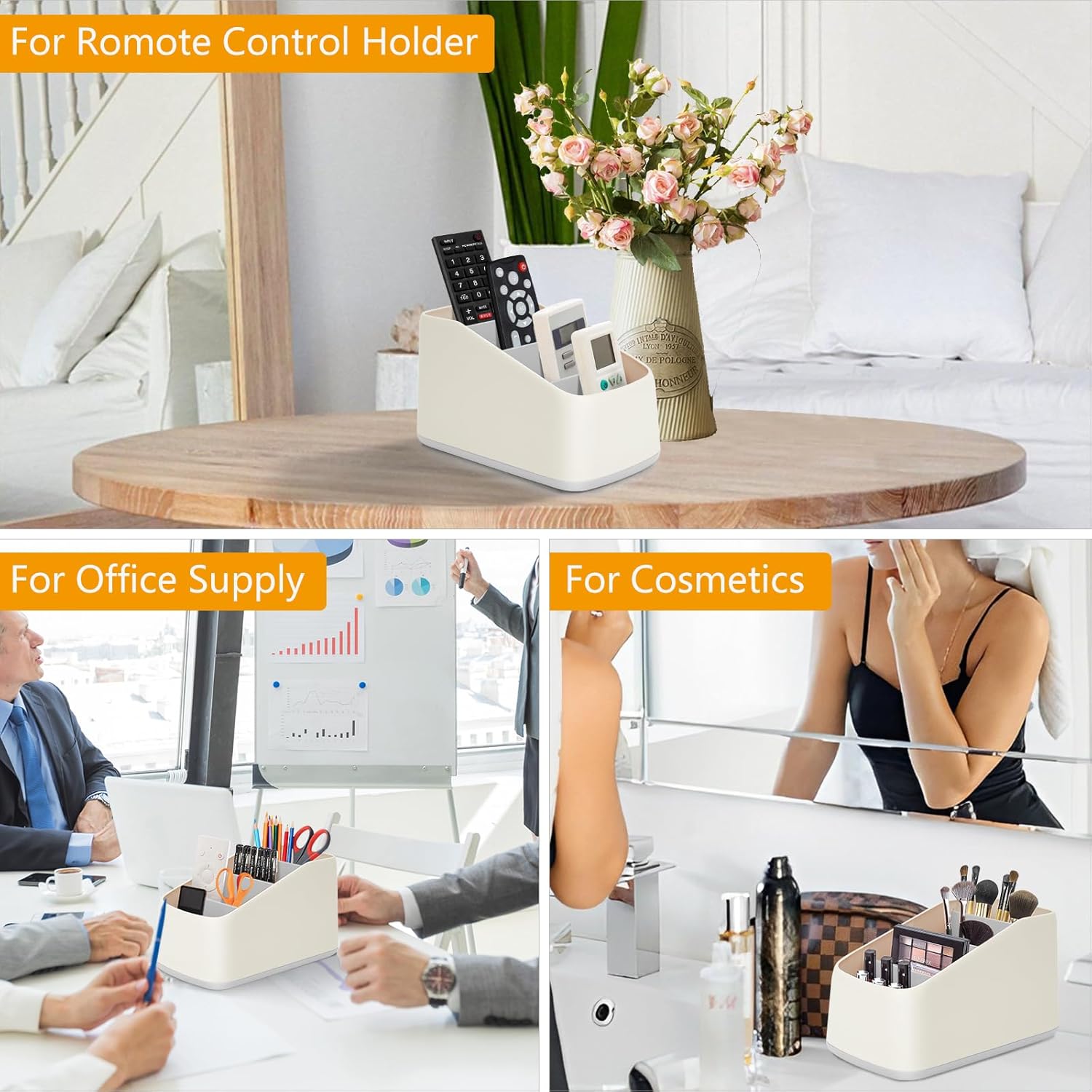 4 Compartment Remote Control Holder 17.3x10x8.5cm TV Remote Organizer Desk Storage Box for Remotes Phones and Accessories Living Room Bedroom - Image 5