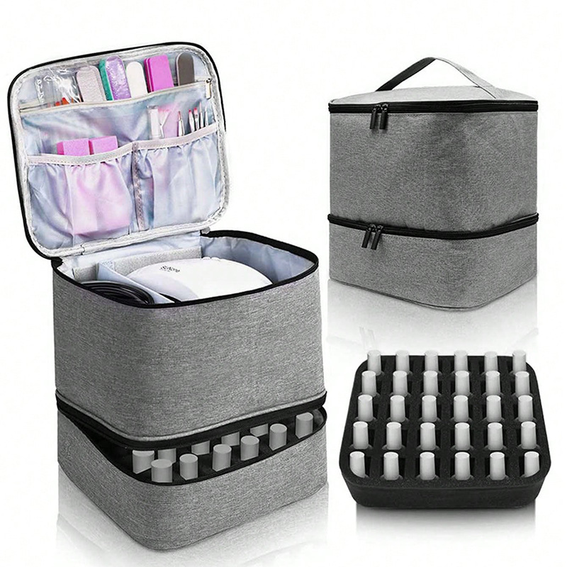 Large Capacity Grey Makeup Organizer Case - Cosmetic Storage Beauty Bag for Makeup Tools - Image 1