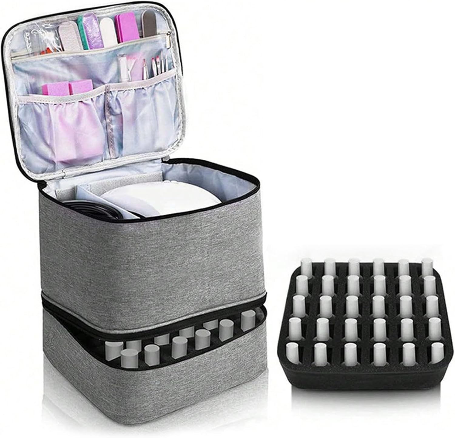 Large Capacity Grey Makeup Organizer Case - Cosmetic Storage Beauty Bag for Makeup Tools - Image 4