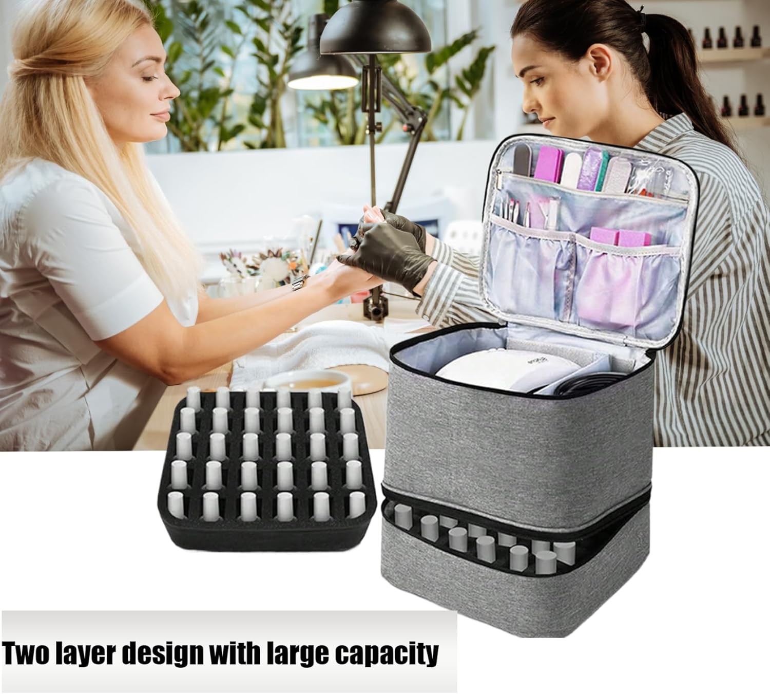 Large Capacity Grey Makeup Organizer Case - Cosmetic Storage Beauty Bag for Makeup Tools - Image 6