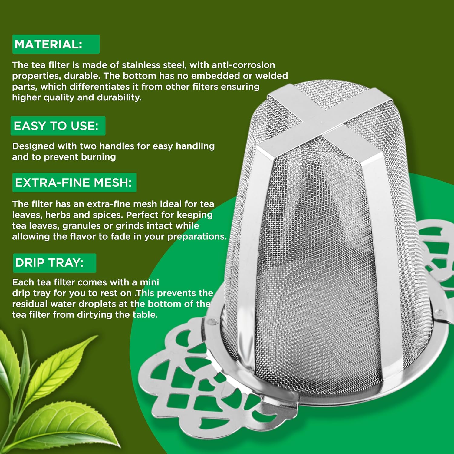 2 Pack Stainless Steel Tea Strainers for Loose Leaf Tea - Reusable Tea Filters - Image 7