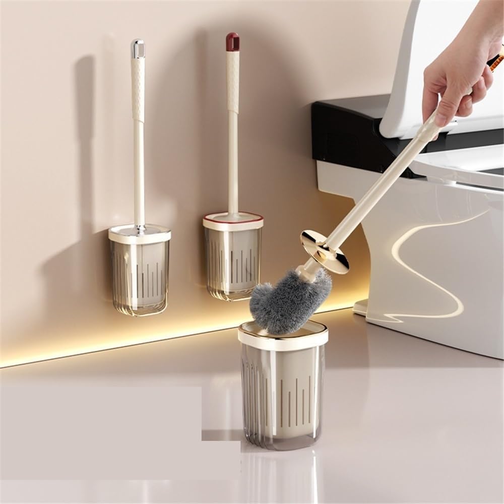 Compact Toilet Brush with Long Handle Wall Mounted No Drilling Bathroom Cleaning Tool Anti-Splash Design - Image 3