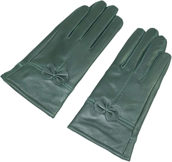 Military Green Winter Leather Gloves - Warm Fleece Lined - Stylish Size L - Image 1