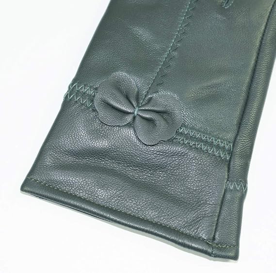 Military Green Winter Leather Gloves - Warm Fleece Lined - Stylish Size L - Image 2