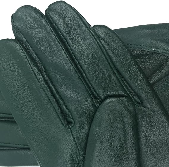 Military Green Winter Leather Gloves - Warm Fleece Lined - Stylish Size L - Image 3