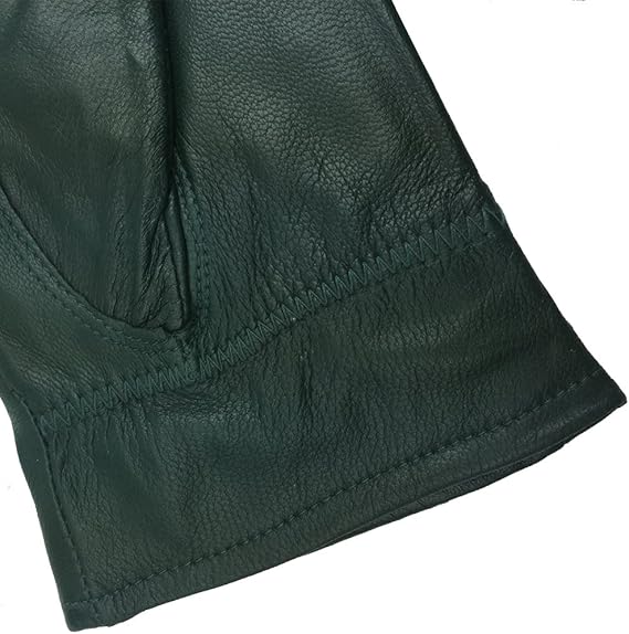 Military Green Winter Leather Gloves - Warm Fleece Lined - Stylish Size L - Image 4