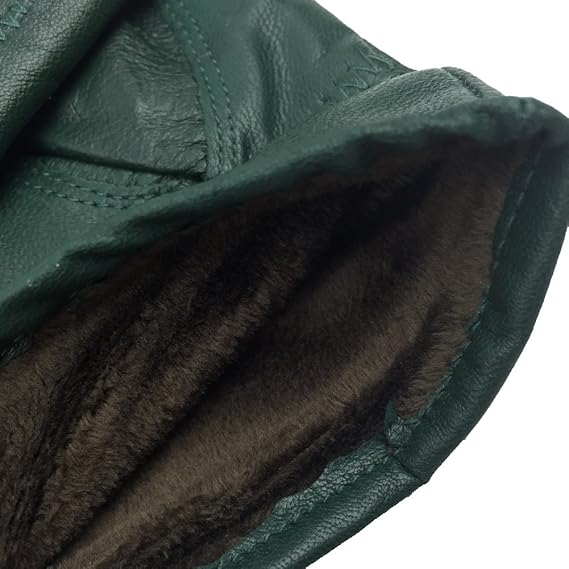 Military Green Winter Leather Gloves - Warm Fleece Lined - Stylish Size L - Image 5