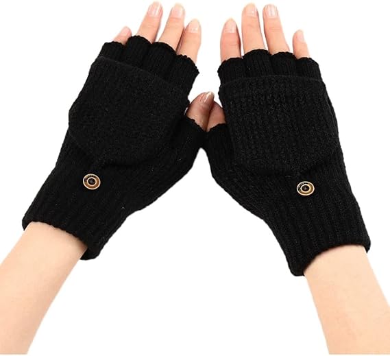 Women's Warm Fingerless Gloves Black Pair - Image 1