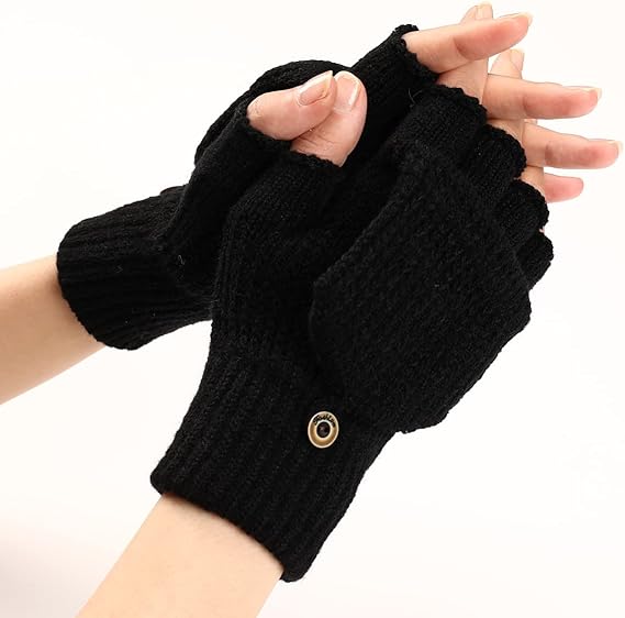 Women's Warm Fingerless Gloves Black Pair - Image 2