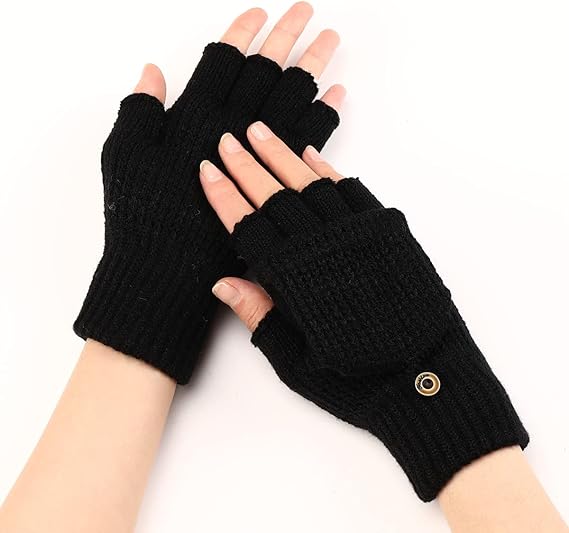Women's Warm Fingerless Gloves Black Pair - Image 3