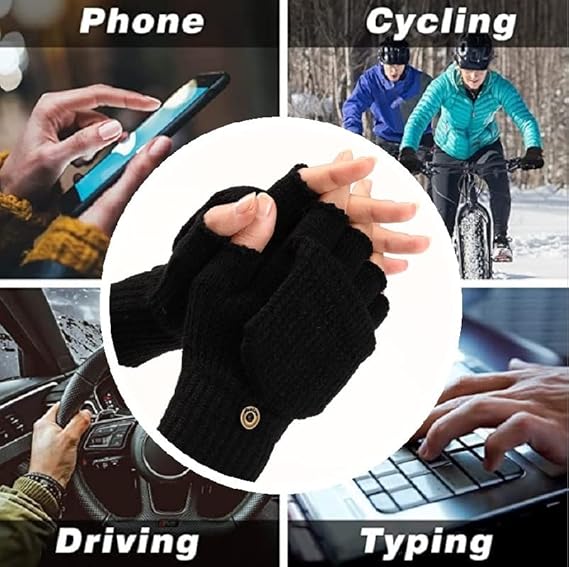 Women's Warm Fingerless Gloves Black Pair - Image 5