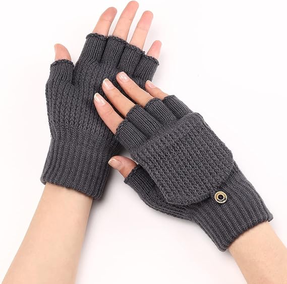 Women's Warm Fingerless Gloves - 1 Pair - Dark Grey - Image 3