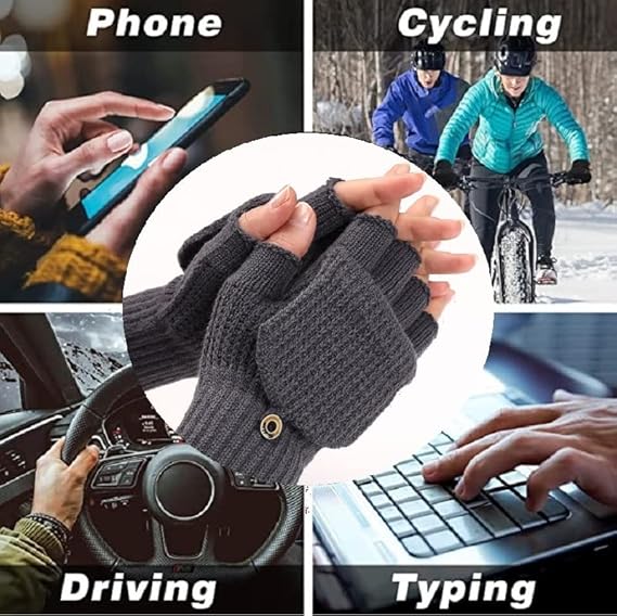 Women's Warm Fingerless Gloves - 1 Pair - Dark Grey - Image 5