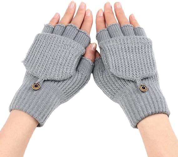 Women's Light Grey Fingerless Gloves Warm Winter Accessory - Image 1