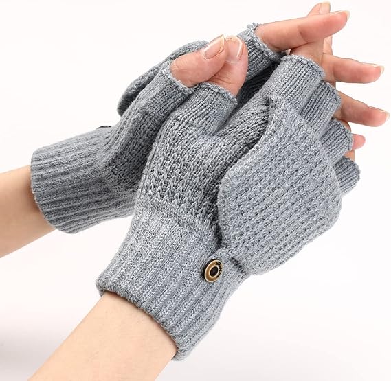 Women's Light Grey Fingerless Gloves Warm Winter Accessory - Image 2