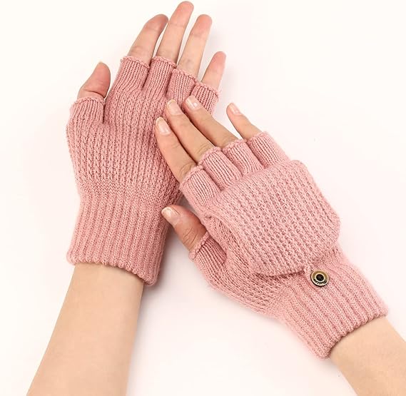Women's Warm Fingerless Gloves - Pink - 1 Pair - Image 3