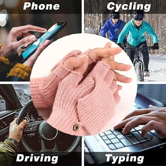 Women's Warm Fingerless Gloves - Pink - 1 Pair - Image 5