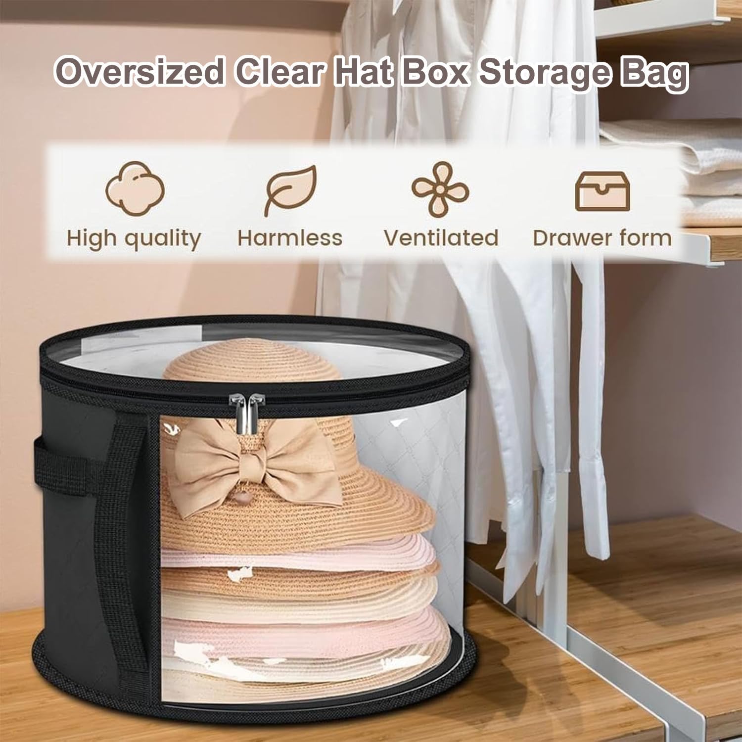 Oversized Transparent Hat Storage Bag for 5-7 Hats Men Women Portable Cowboy Hat Case with Zipper Handle Dustproof Multipurpose Organizer - Image 2