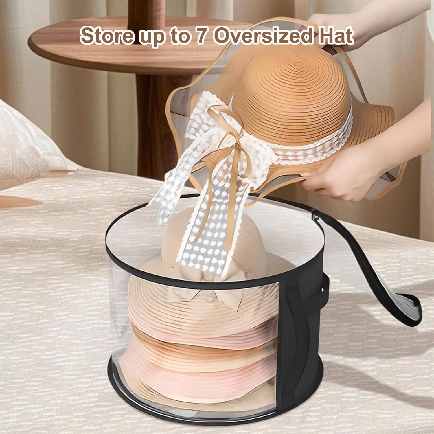 Oversized Transparent Hat Storage Bag for 5-7 Hats Men Women Portable Cowboy Hat Case with Zipper Handle Dustproof Multipurpose Organizer - Image 3