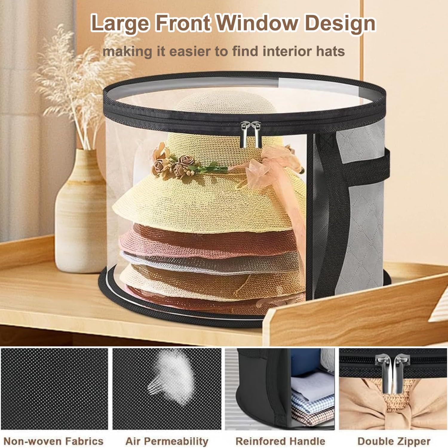 Oversized Transparent Hat Storage Bag for 5-7 Hats Men Women Portable Cowboy Hat Case with Zipper Handle Dustproof Multipurpose Organizer - Image 4