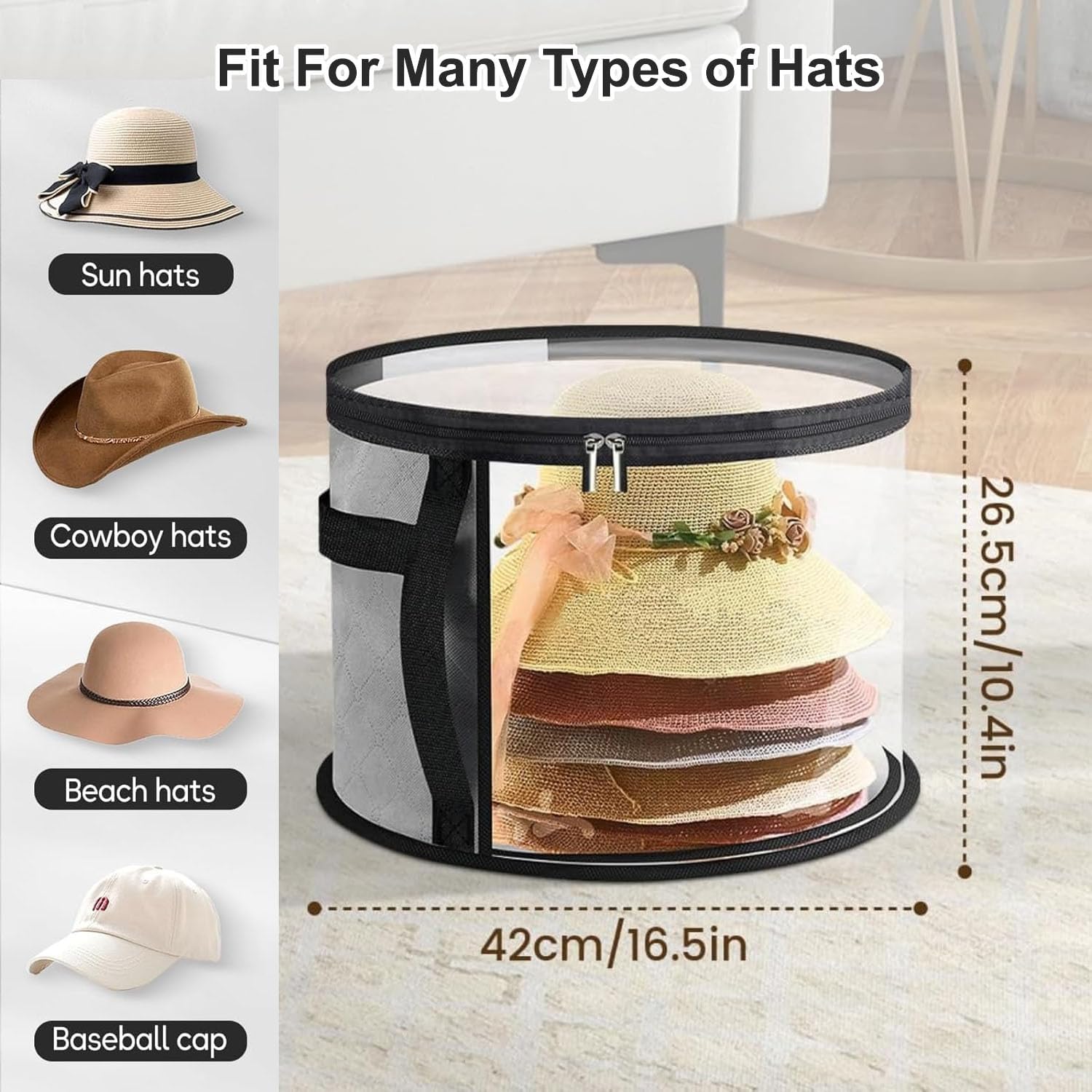 Oversized Transparent Hat Storage Bag for 5-7 Hats Men Women Portable Cowboy Hat Case with Zipper Handle Dustproof Multipurpose Organizer - Image 5