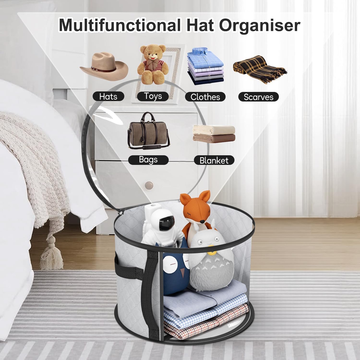 Oversized Transparent Hat Storage Bag for 5-7 Hats Men Women Portable Cowboy Hat Case with Zipper Handle Dustproof Multipurpose Organizer - Image 8