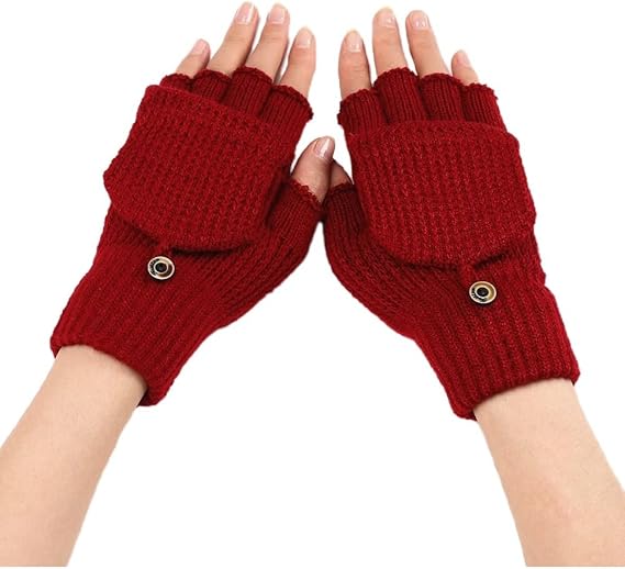 Women's Red Warm Fingerless Gloves 1 Pair - Image 1